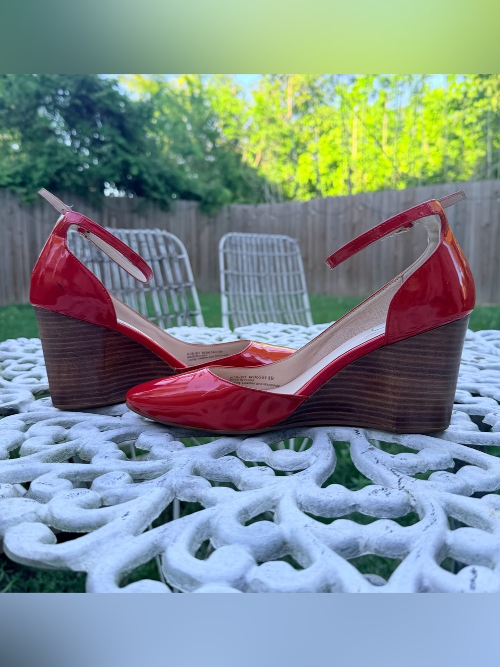 👠 Cole Haan Grand.ØS Red Patent Leather Wedge Sandals | Ankle Strap size 8